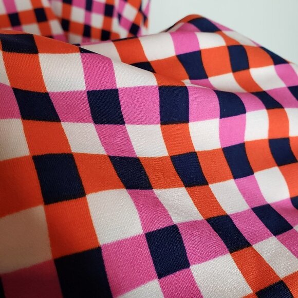 Leota Check Wrap Front Dress Pink Orange Blue - Picture 5 of 7